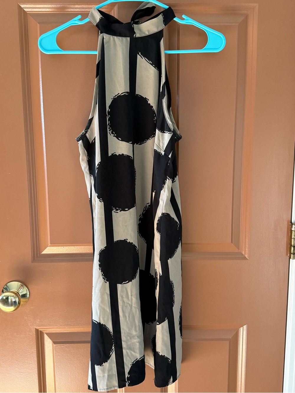 Sleeveless Halter Polka Dot Shift Dress - Black & Cream